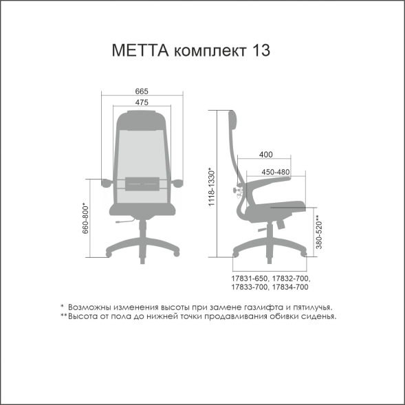 Эргономичное кресло МЕТТА Комплект 13 Ch пр/сечен